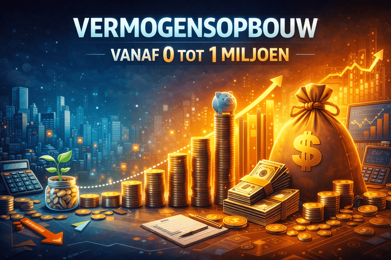 Vermogensopbouw vanaf 0 tot 1 miljoen afbeelding